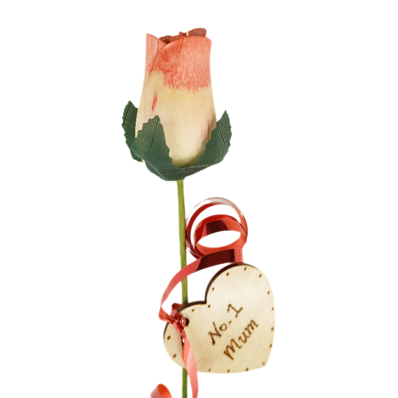 Single Wooden Rose - White & Red - No.1 Mum