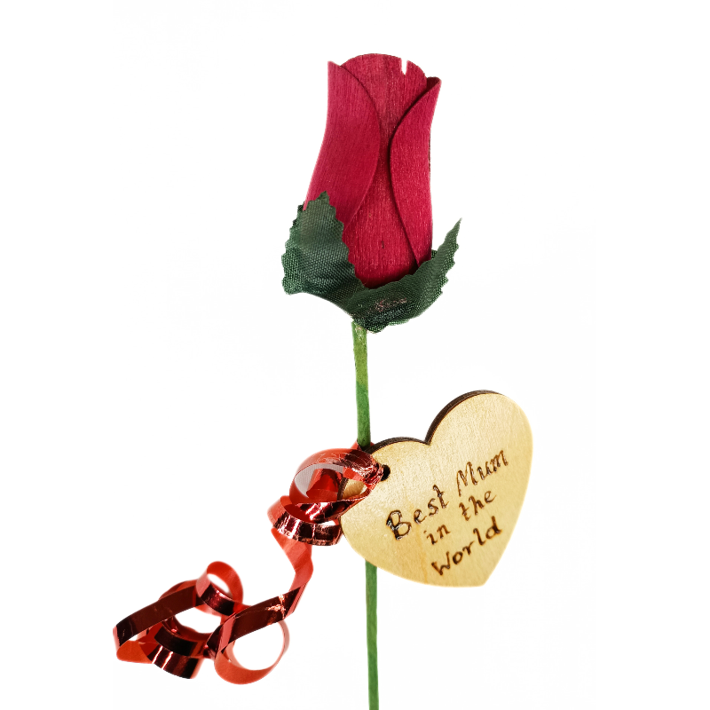 Single Wooden Rose - Wine - Best Mum in the World