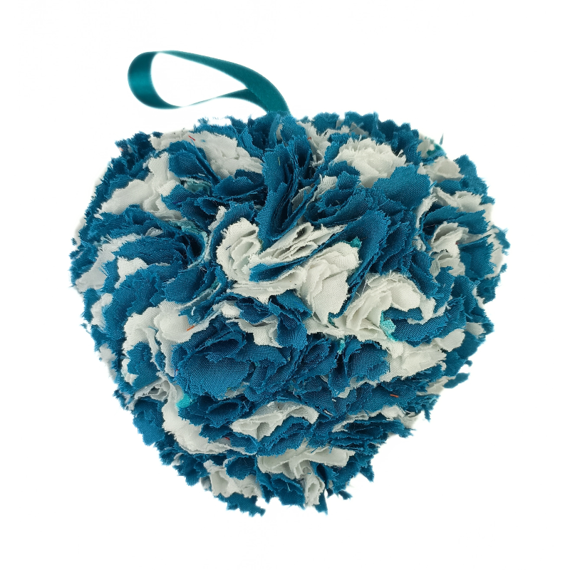 Teal & White Fabric Heart Decoration