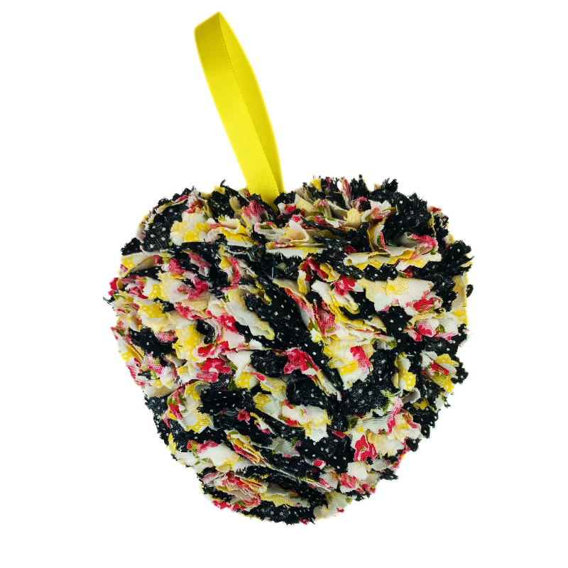 Black, Yellow & Pink Fabric Heart Decoration