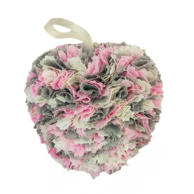 Pink, Cream & Grey Fabric Heart Decoration