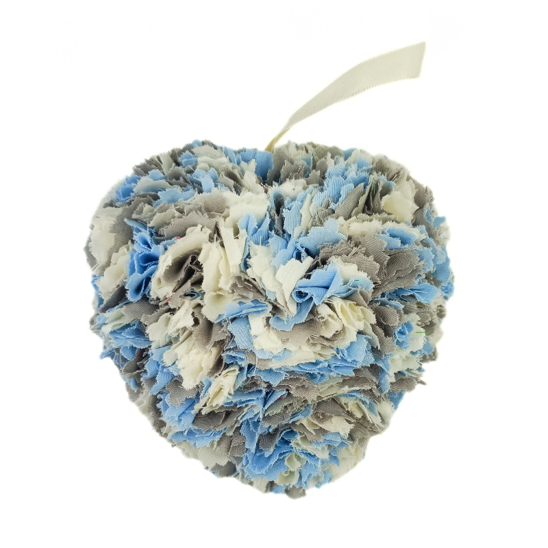 Blue, Cream & Grey Fabric Heart Decoration