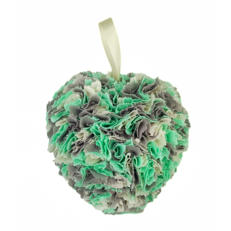 Mint, Cream & Grey Fabric Heart Decoration