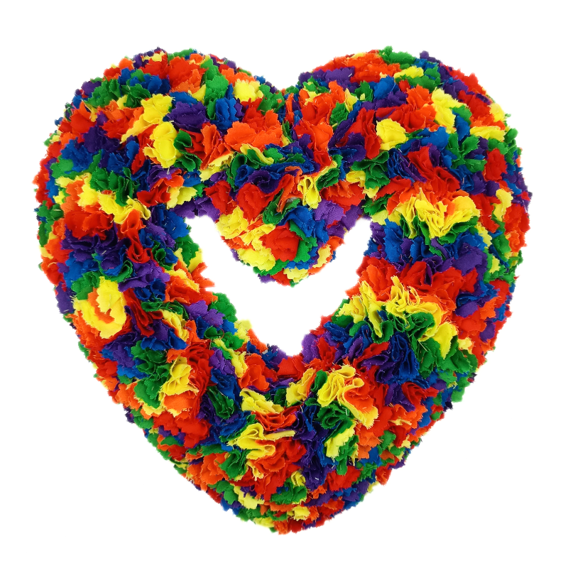 25cm Fabric Heart Wreath with lights - Rainbow