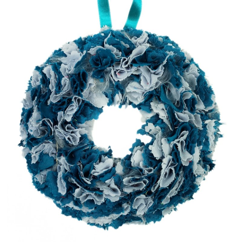 12cm Fabric Wreath with lights - Teal, Silver, Grey