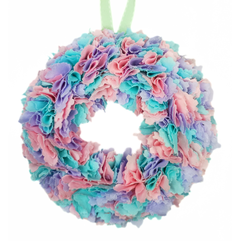 12cm Fabric Wreath with lights - Purple, Mint, Pink