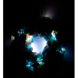 12cm Fabric Wreath with lights - Blue, Cream, Grey