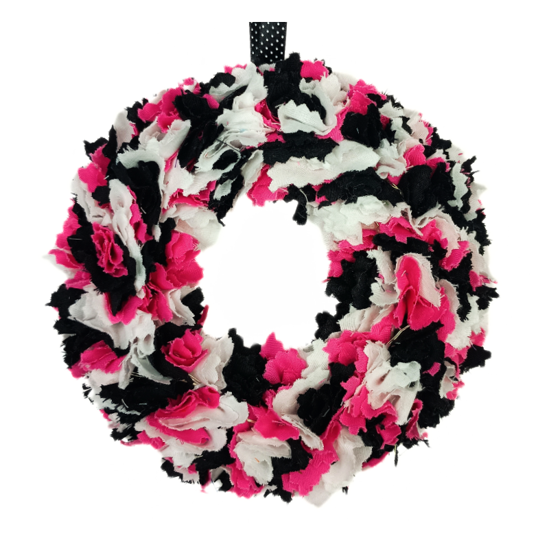 12cm Fabric Wreath with lights - Black, Pink, White