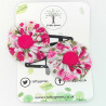 White & Hot Pink Floral Hair Clips