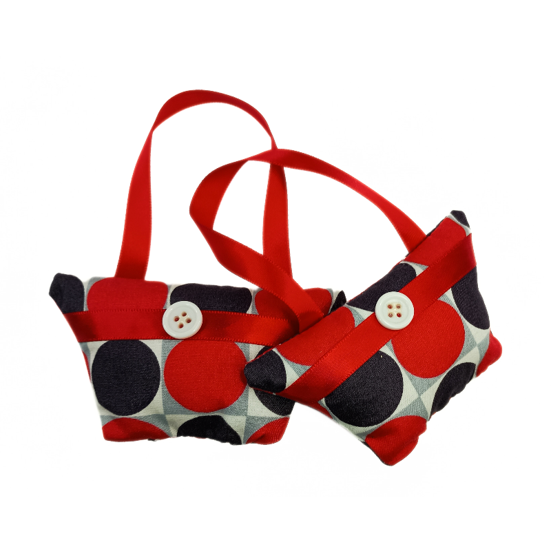 Set of 2 Mini Lavender Handbags - Red & Black Spot