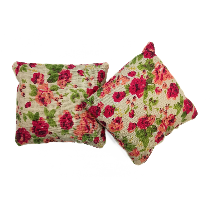 Set of 2 Mini Lavender Pillows - Beige & Red Floral