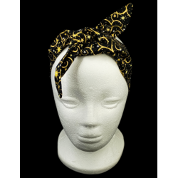 Christmas Black & Gold Swirls Self Tie Headband