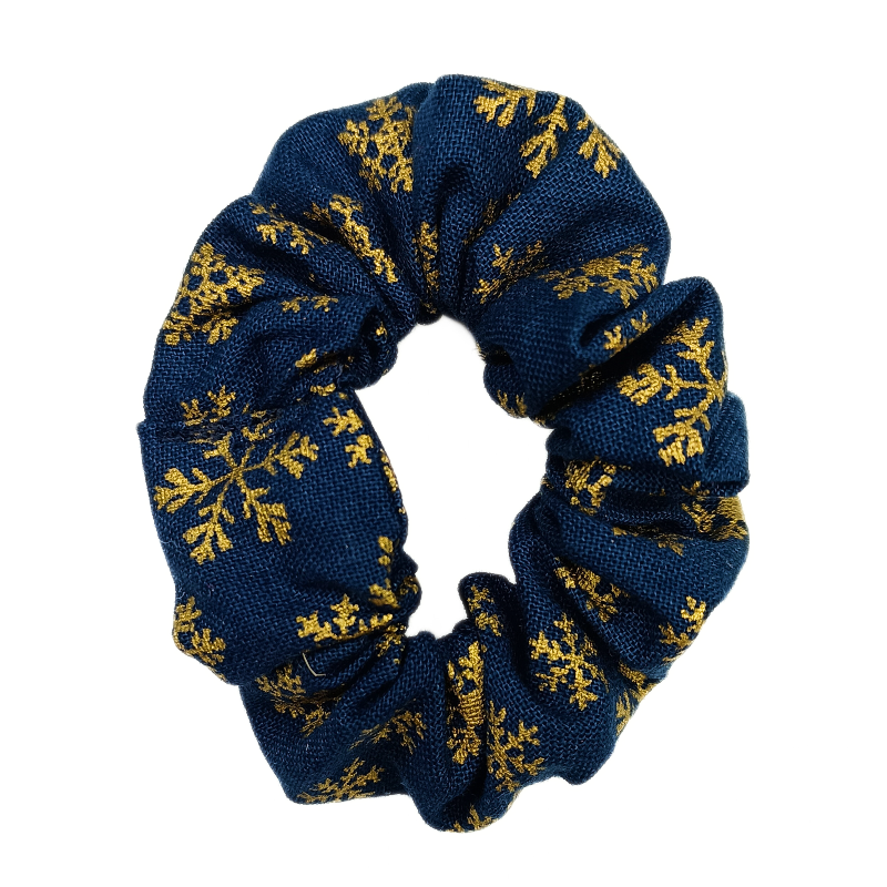 Christmas Blue & Gold Snowflake Mini Scrunchie