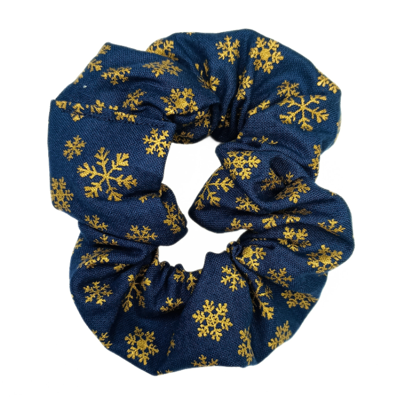 Christmas Blue & Gold Snowflake Scrunchie