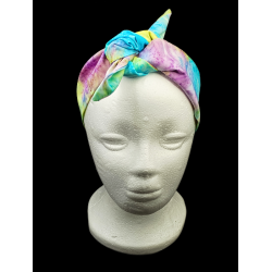 Yellow, Purple, Blue & Green Batik Self Tie Headband
