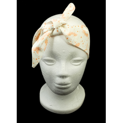 White & Peach Retro Bats Self Tie Headband