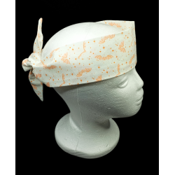 White & Peach Retro Bats Self Tie Headband