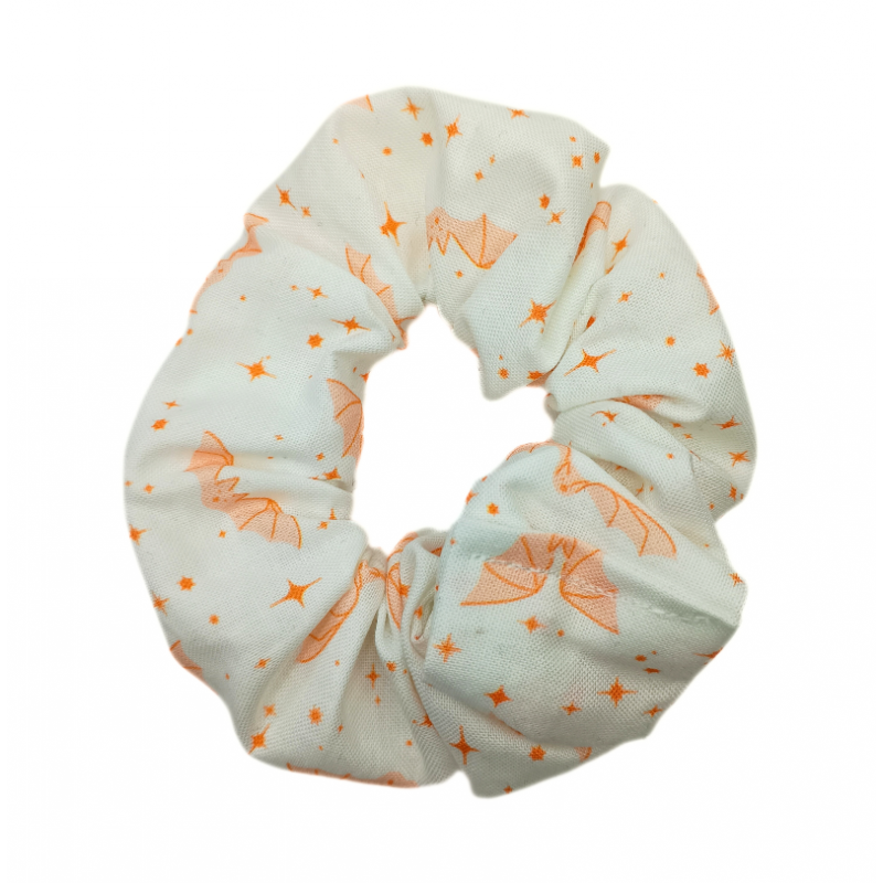 White & Peach Retro Bats Scrunchie