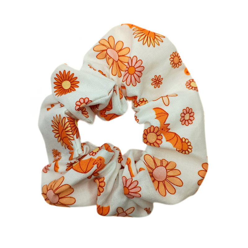 Retro Bats & Flowers Scrunchie