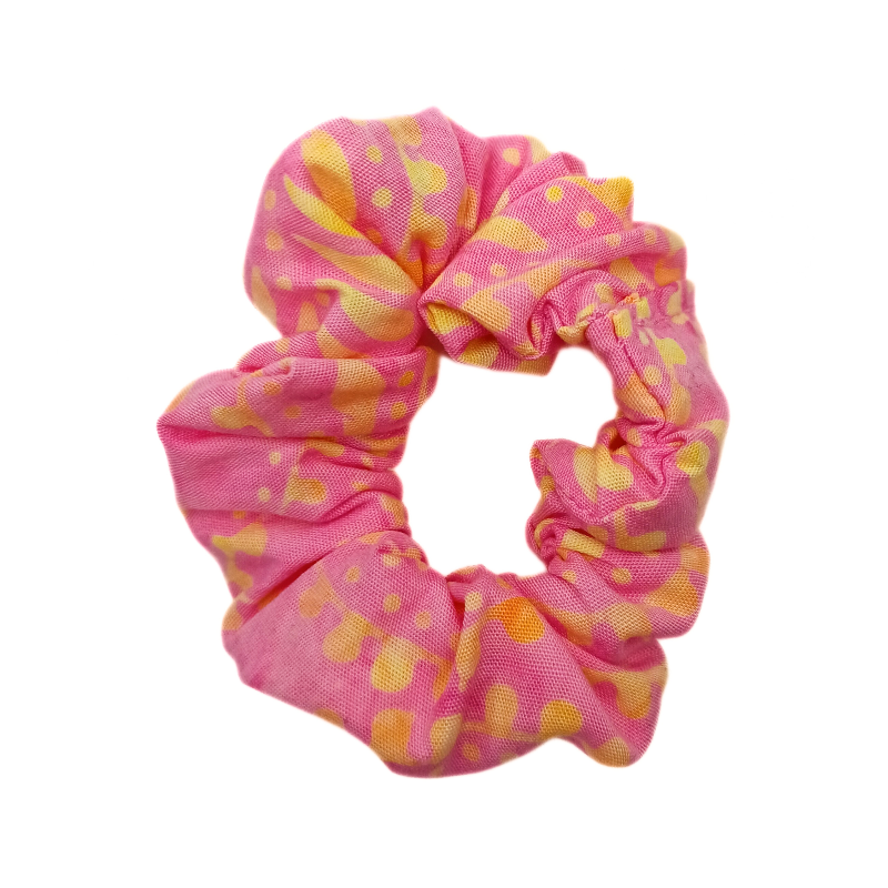 Pink & Yellow Paisley Batik Mini Scrunchie