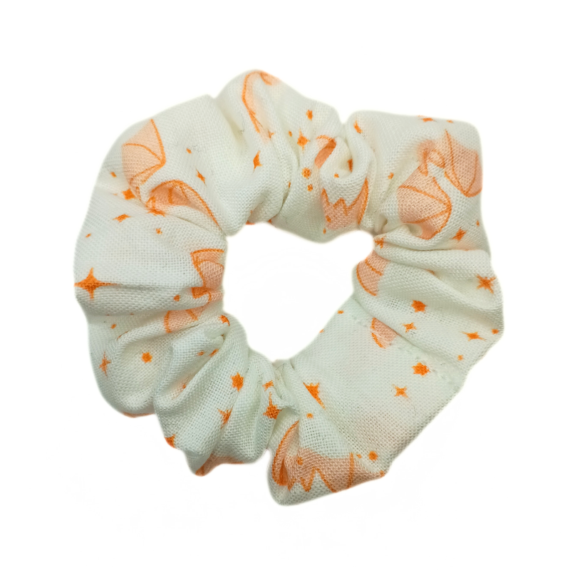 White & Peach Retro Bats Mini Scrunchie