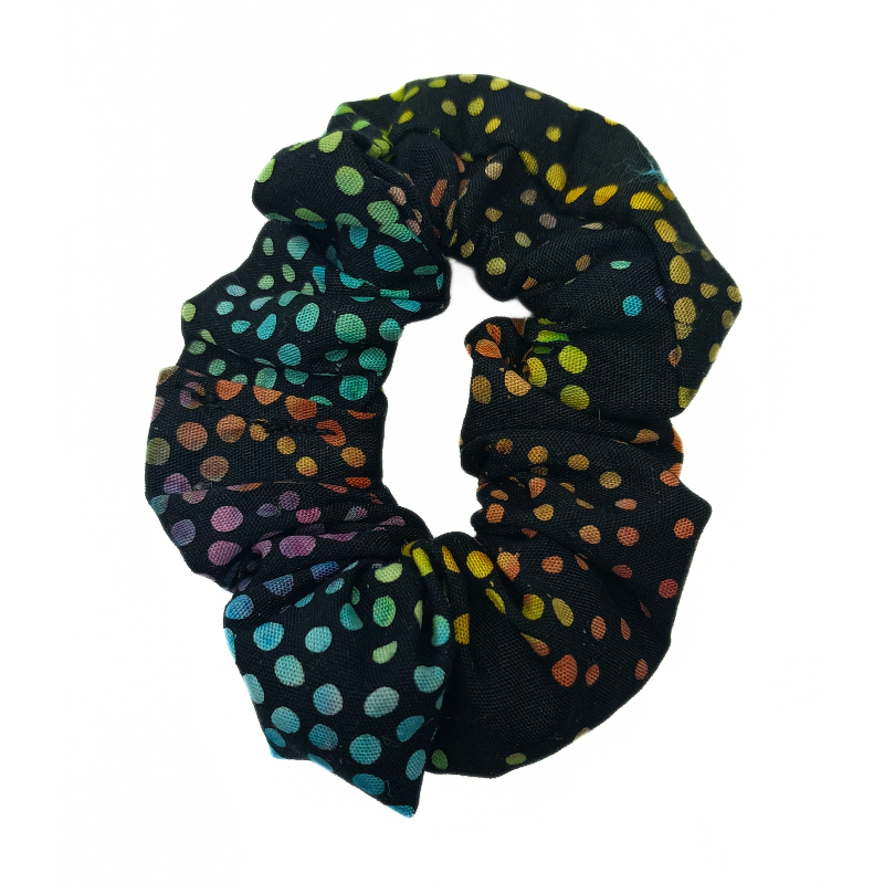 Rainbow Midnight Swirls Batik Mini Scrunchie