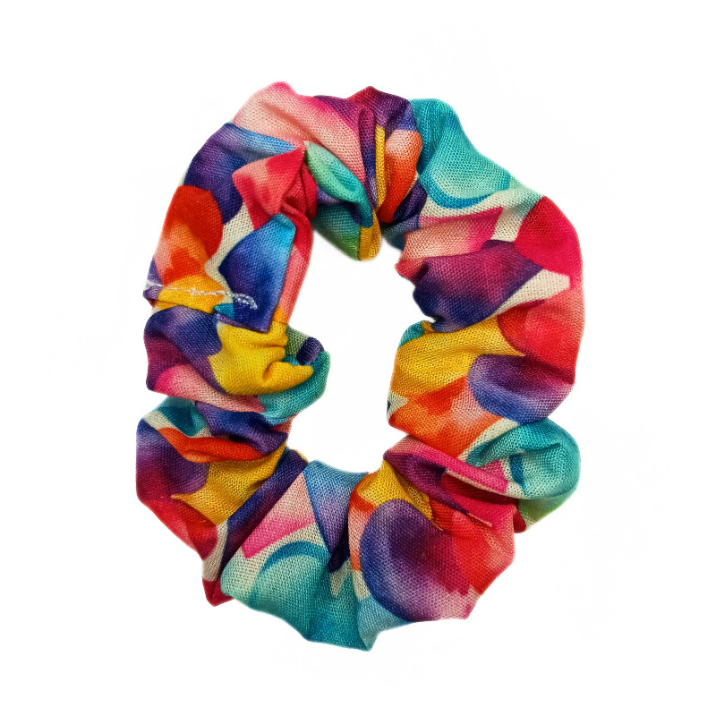 Rainbow Watercolour Hearts Mini Scrunchie