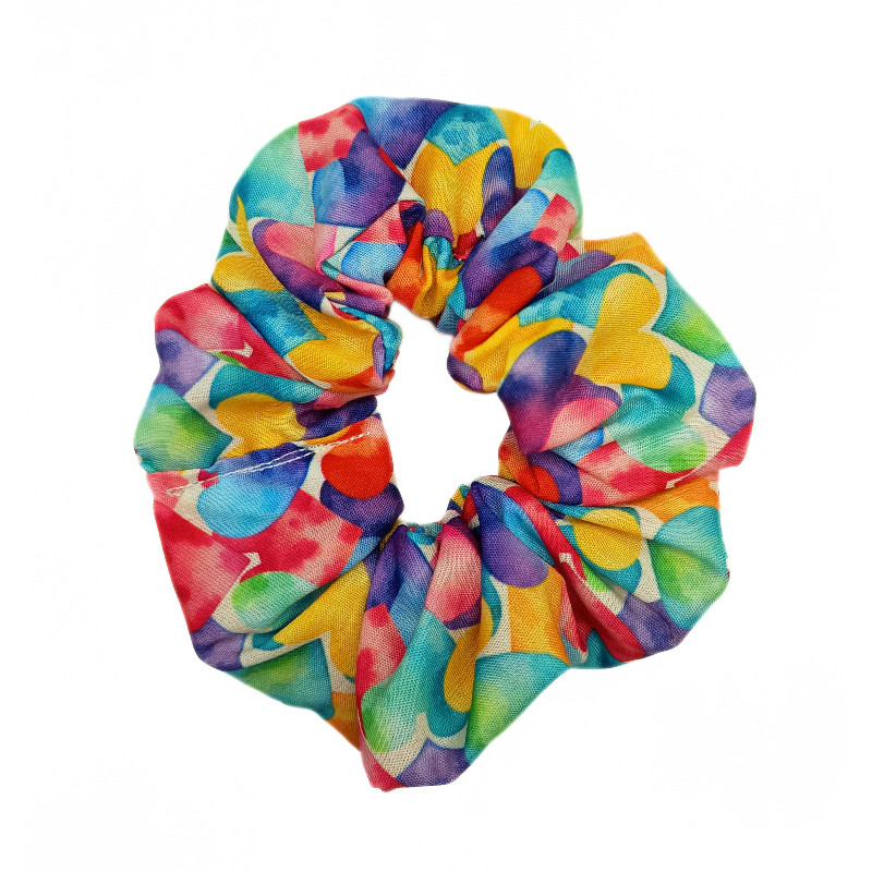Rainbow Watercolour Hearts Scrunchie
