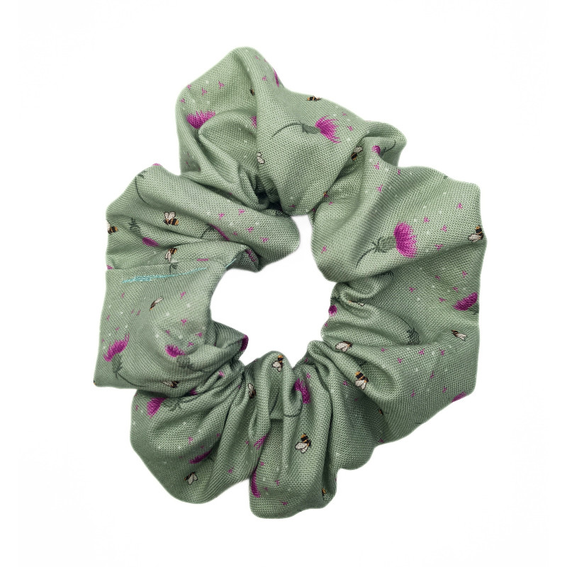 Sage Green Bee Thistle Scrunchie