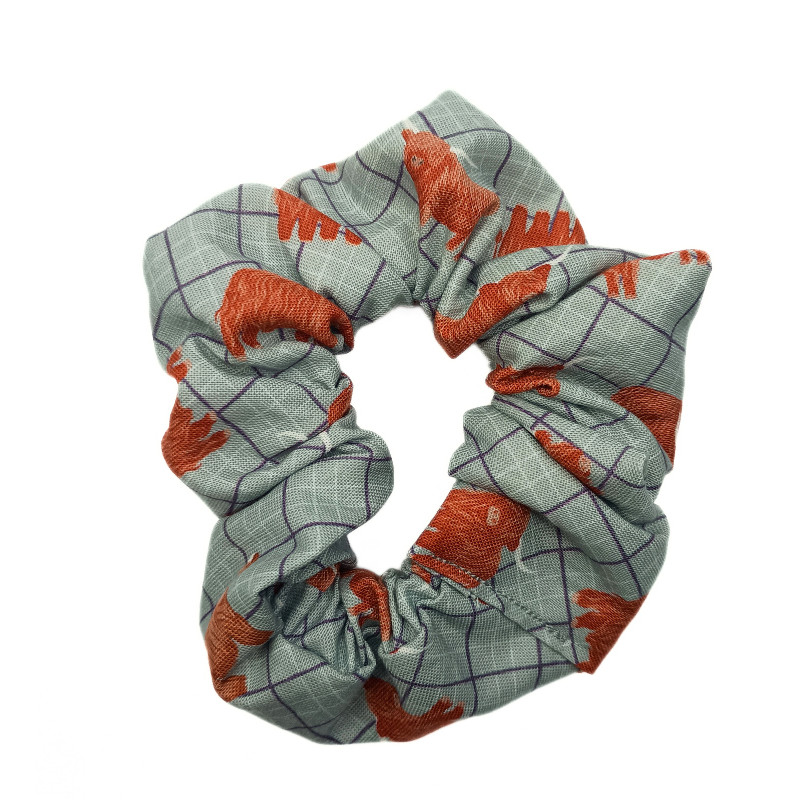 Blue Check Highland Cow Scrunchie