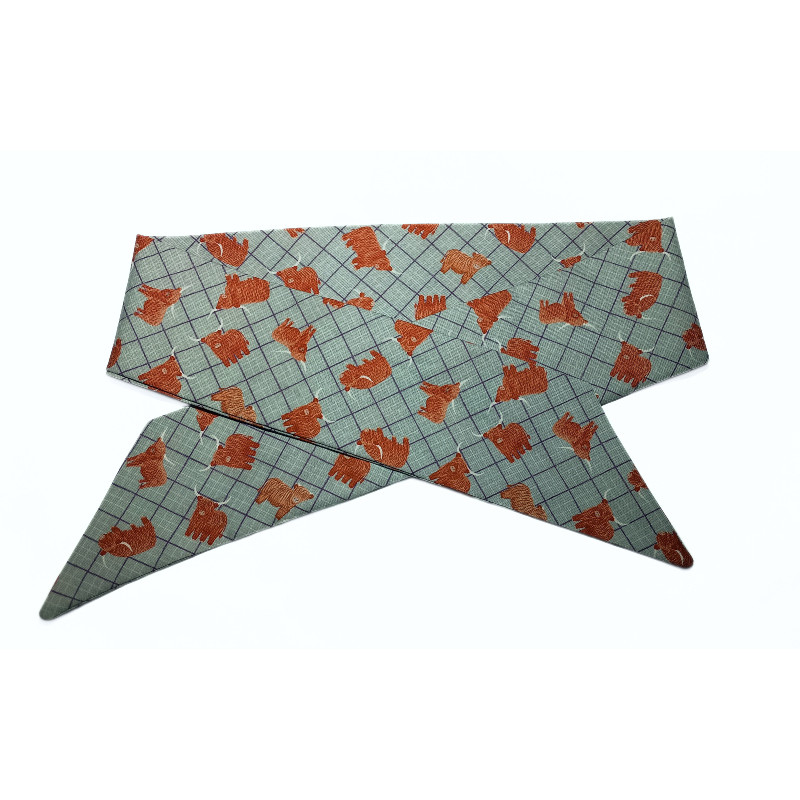 Blue Check Highland Cow Self Tie Headband