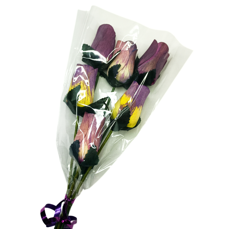 Wooden Rose Bouquet - Purple, Yellow & White