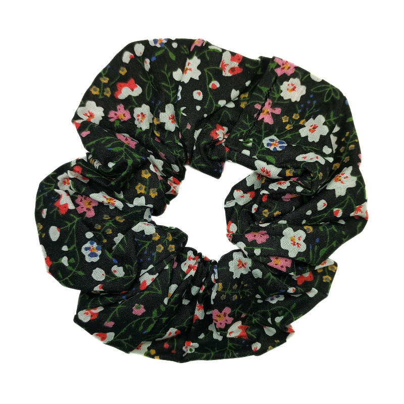 Black & Pink Floral Scrunchie