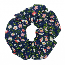 Navy & Pink Floral Scrunchie
