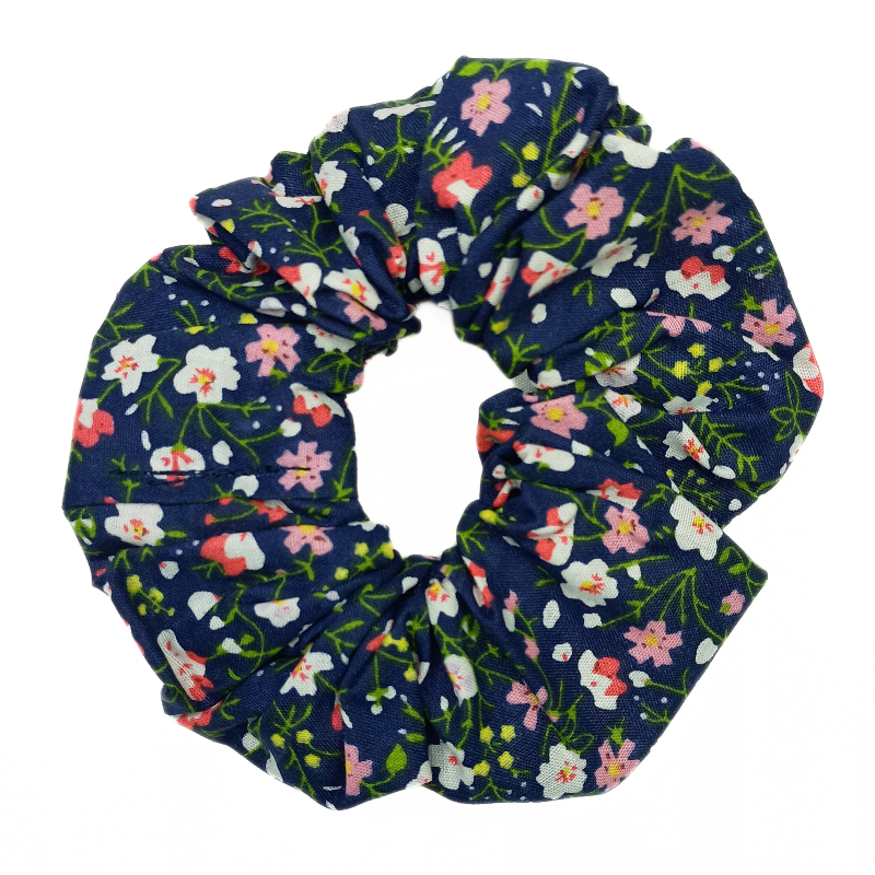 Navy & Pink Floral Scrunchie