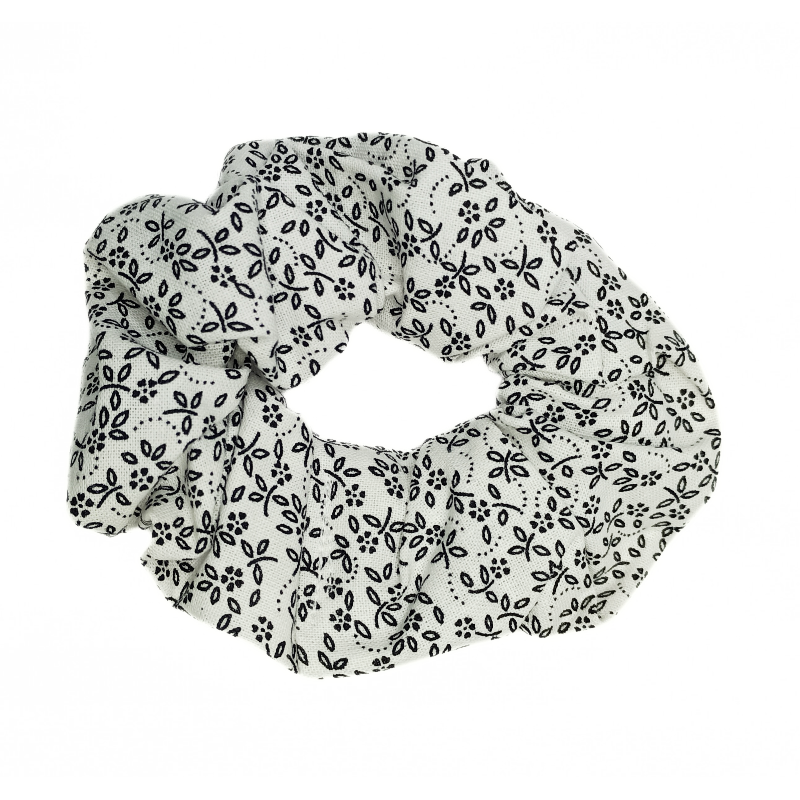 White & Black Floral Scrunchie