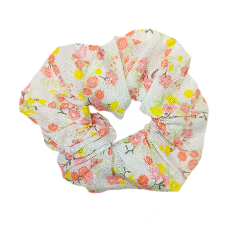 Cream, Pink & Yellow Floral Scrunchie