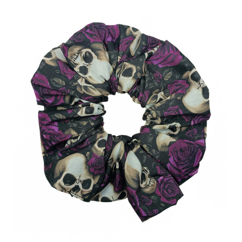 Gothic Skulls & Purple Roses Mega Scrunchie
