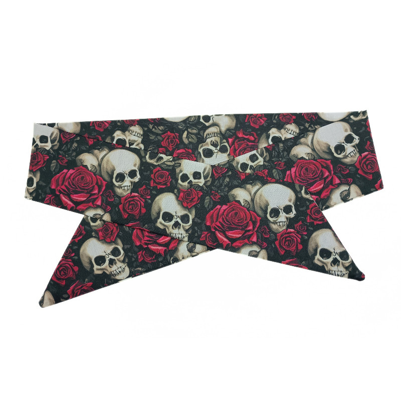 Gothic Skulls & Cerise Roses Self Tie Headband