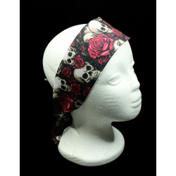 Gothic Skulls & Cerise Roses Self Tie Headband