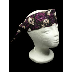 Gothic Skulls & Purple Roses Self Tie Headband