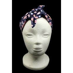 Navy & Pink Blossom Self Tie Headband