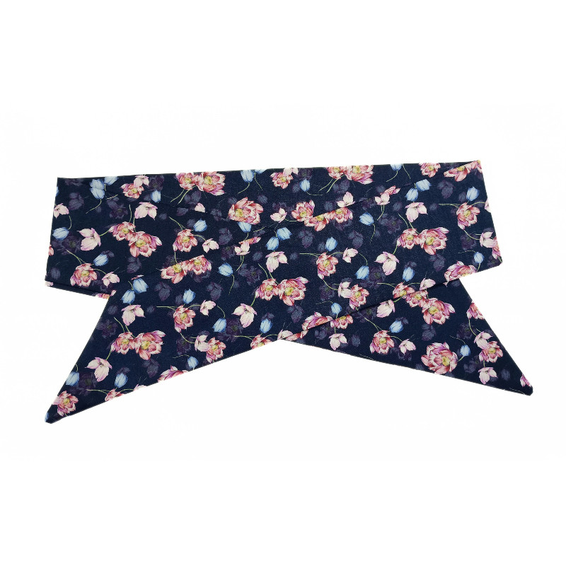 Navy & Pink Blossom Self Tie Headband