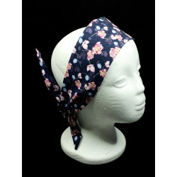 Navy & Pink Blossom Self Tie Headband