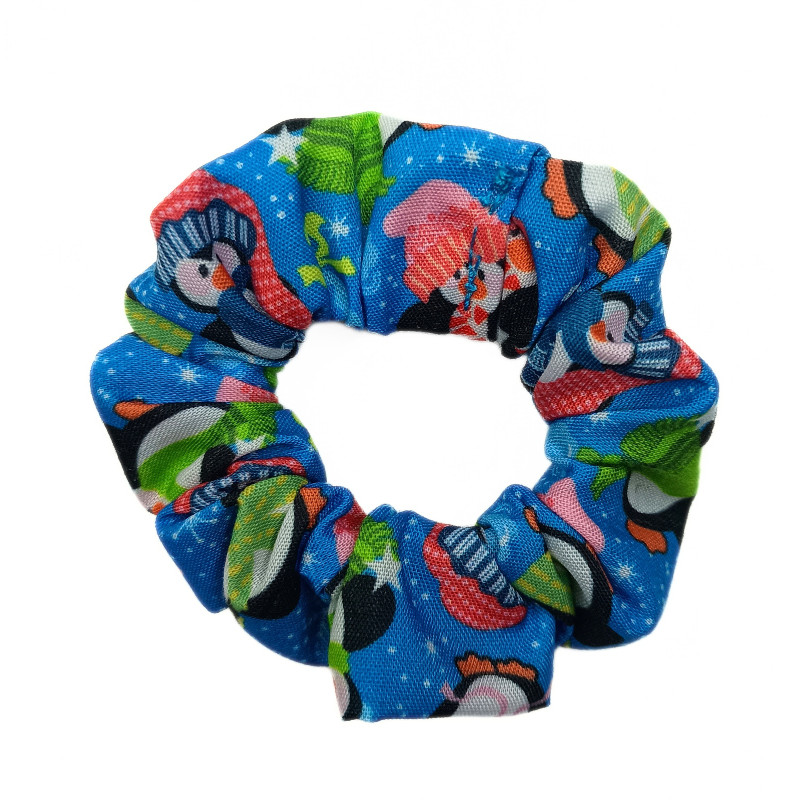 Christmas Blue Cute Penuins Mini Scrunchie