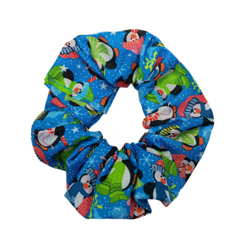 Christmas Blue Cute Penguins Scrunchie
