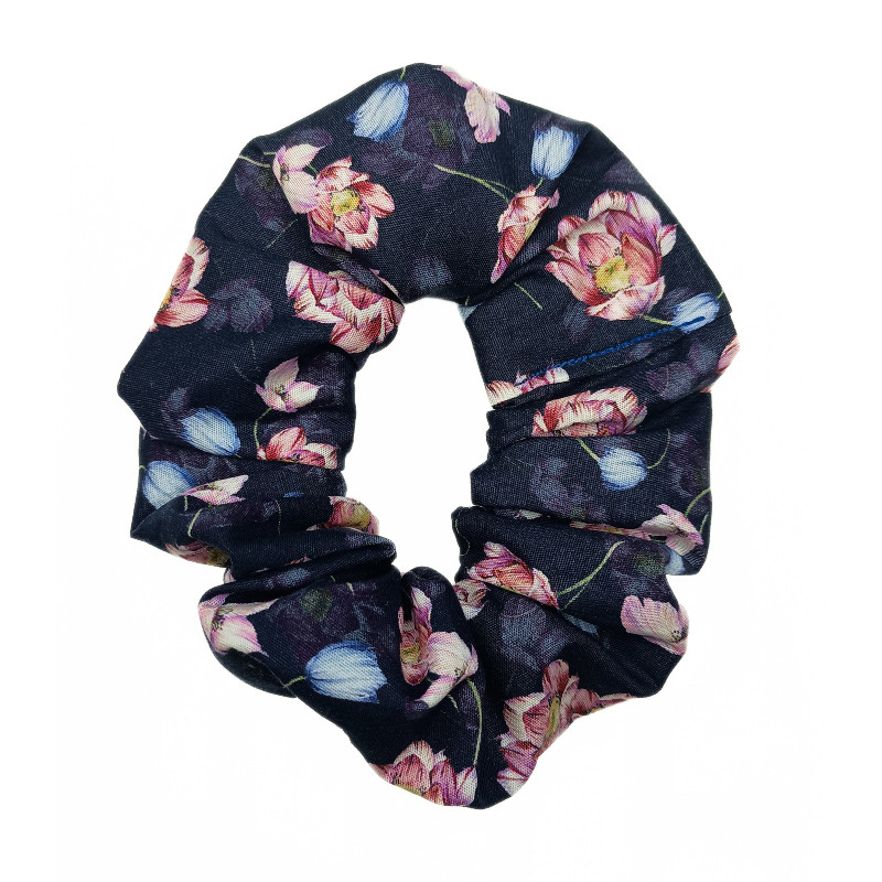 Navy & Pink Blossom Scrunchie