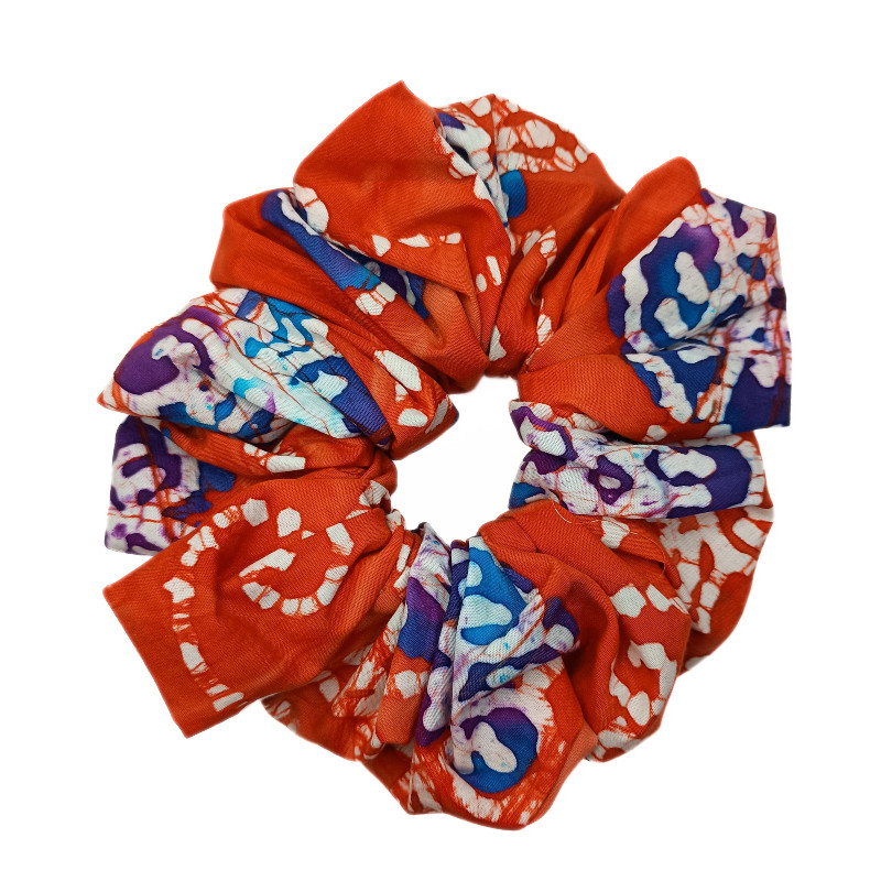 Orange & Blue Flower Batik Mega Scrunchie