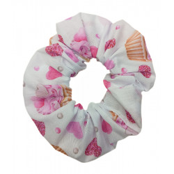 Pink Cupcakes & Hearts Scrunchie