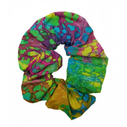 Rainbow Blossom Batik Scrunchie